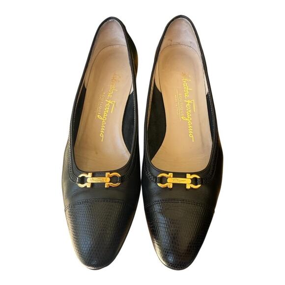 Vintage Salvatore Ferragamo Gancini Heel Lizard Cap Toe Women size 5.5 B - Picture 4 of 10